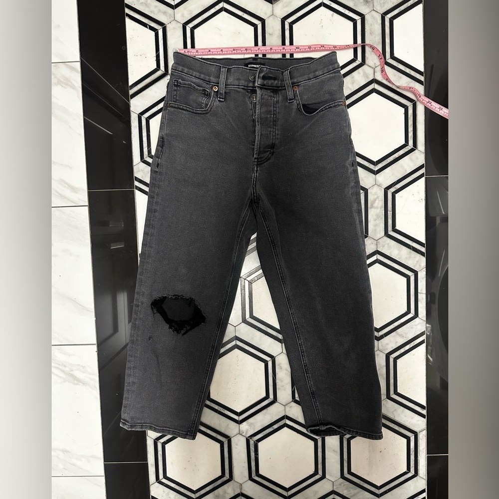 Express Cropped Button Fly Black Jeans Petite Short 2